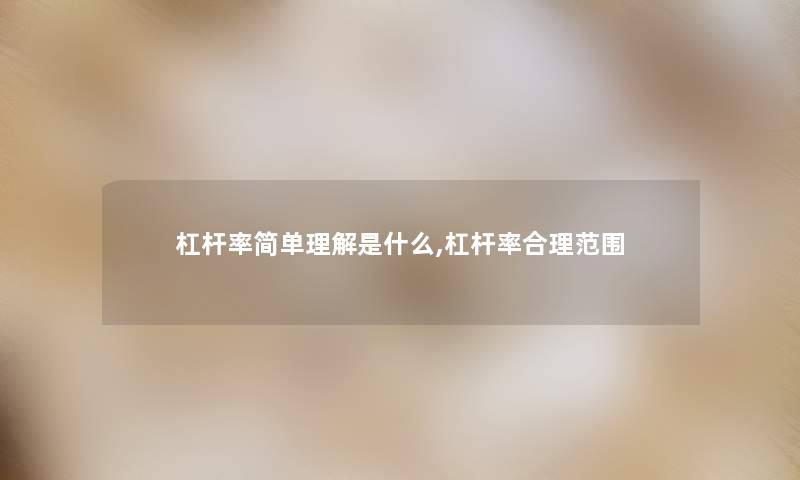 杠杆率简单理解是什么,杠杆率合理范围