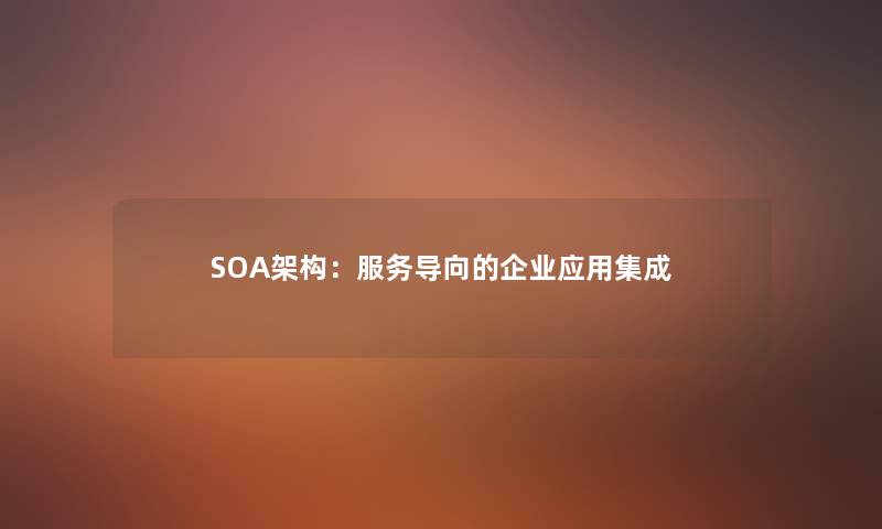 SOA架构：服务导向的企业应用集成