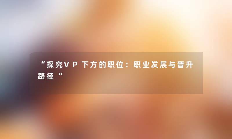 “探究VP下方的职位：职业发展与晋升路径“