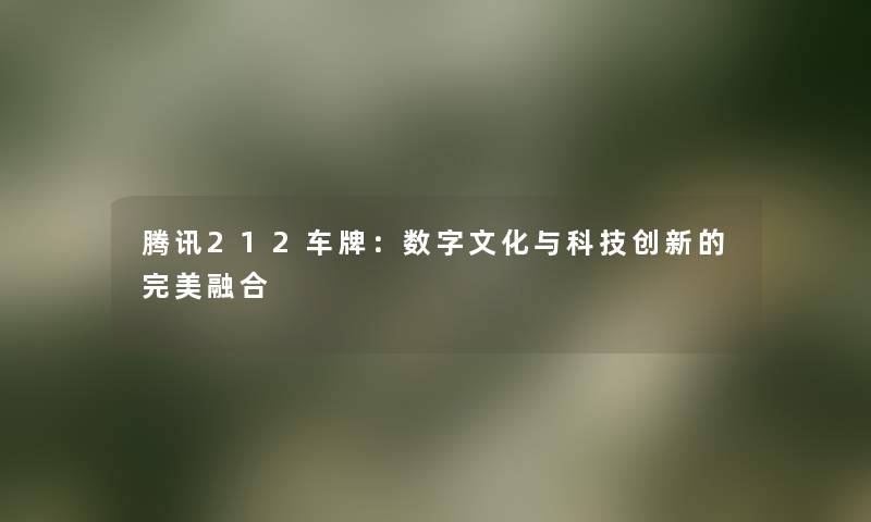 腾讯212车牌：数字文化与科技创新的完美融合