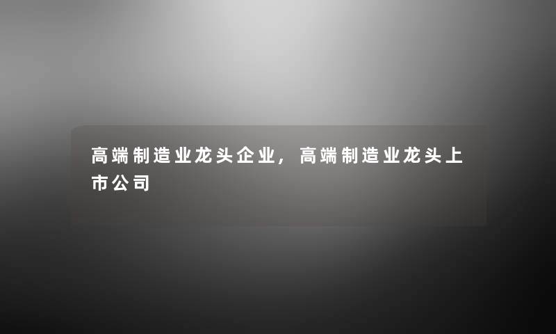 高端制造业龙头企业,高端制造业龙头上市公司