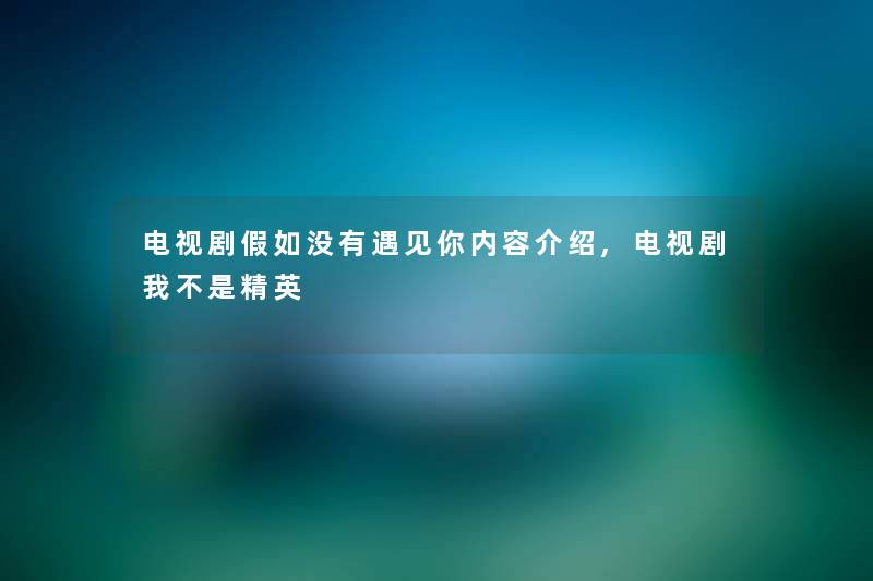 电视剧假如没有遇见你内容介绍,电视剧我不是精英