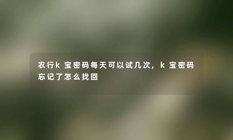 农行k宝密码每天可以试几次,k宝密码忘记了怎么找回