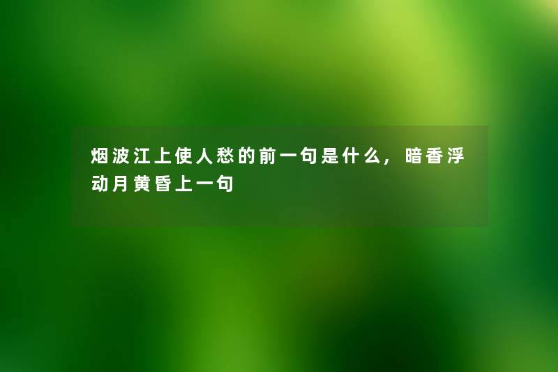 烟波江上使人愁的前一句是什么,暗香浮动月黄昏上一句