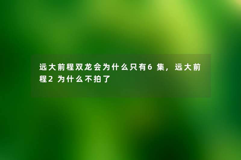 远大前程双龙会为什么只有6集,远大前程2为什么不拍了