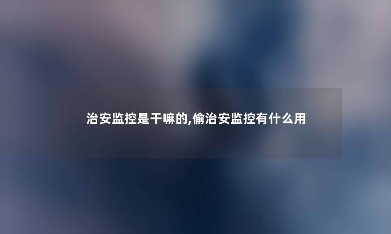 治安监控是干嘛的,偷治安监控有什么用