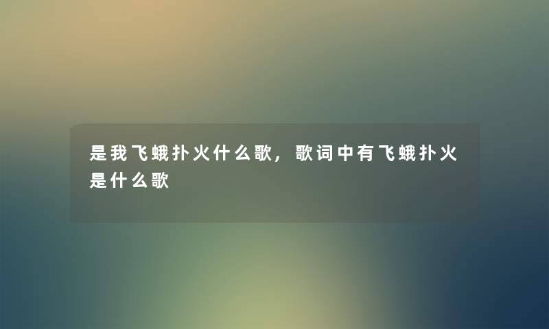 是我飞蛾扑火什么歌,歌词中有飞蛾扑火是什么歌