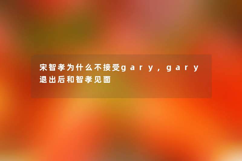 宋智孝为什么不接受gary,gary退出后和智孝见面