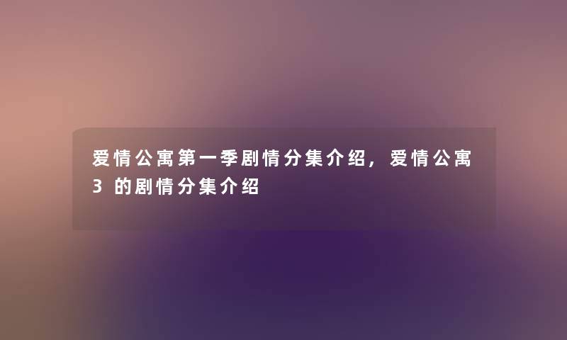 爱情公寓第一季剧情分集介绍,爱情公寓3的剧情分集介绍