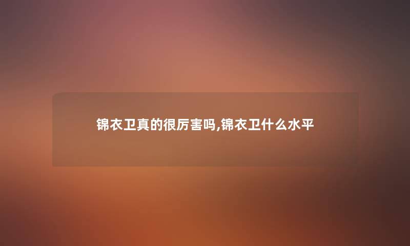 锦衣卫真的很厉害吗,锦衣卫什么水平