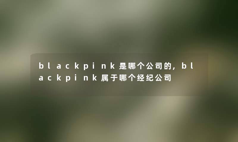 blackpink是哪个公司的,blackpink属于哪个经纪公司