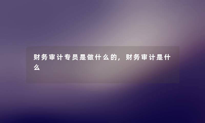 审计专员是做什么的,审计是什么