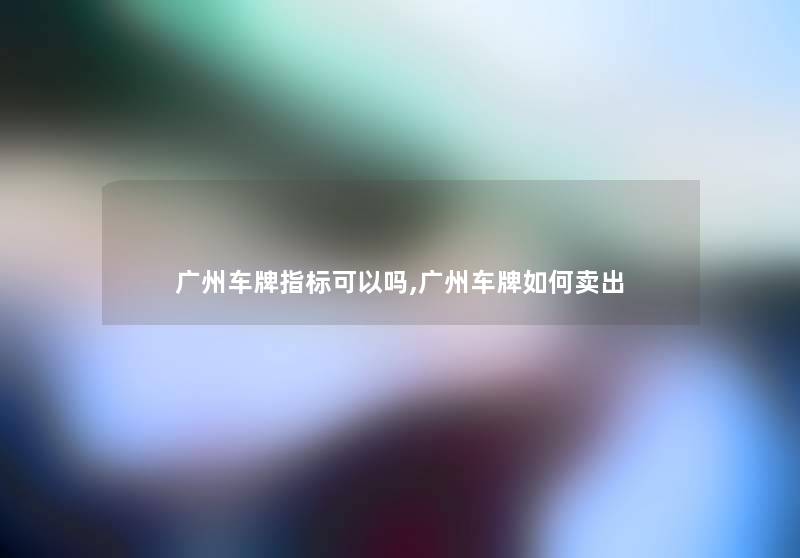 广州车牌指标可以吗,广州车牌如何卖出