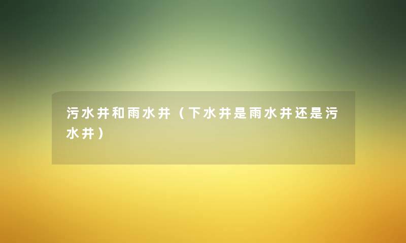 污水井和雨水井（下水井是雨水井还是污水井）