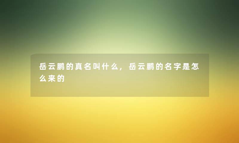 岳云鹏的真名叫什么,岳云鹏的名字是怎么来的